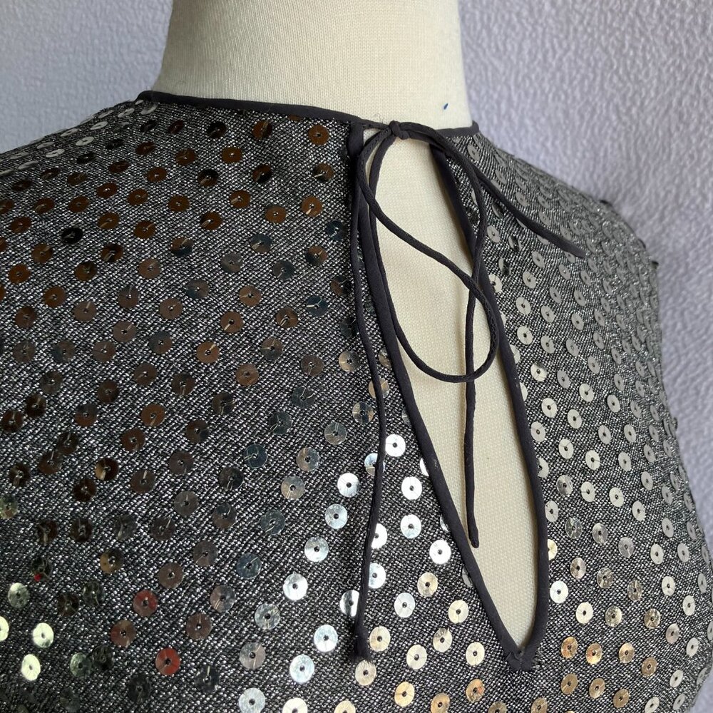 1970s Silver Sequined Modest Long Sleeve Maxi Dress - Picture 5 of 15